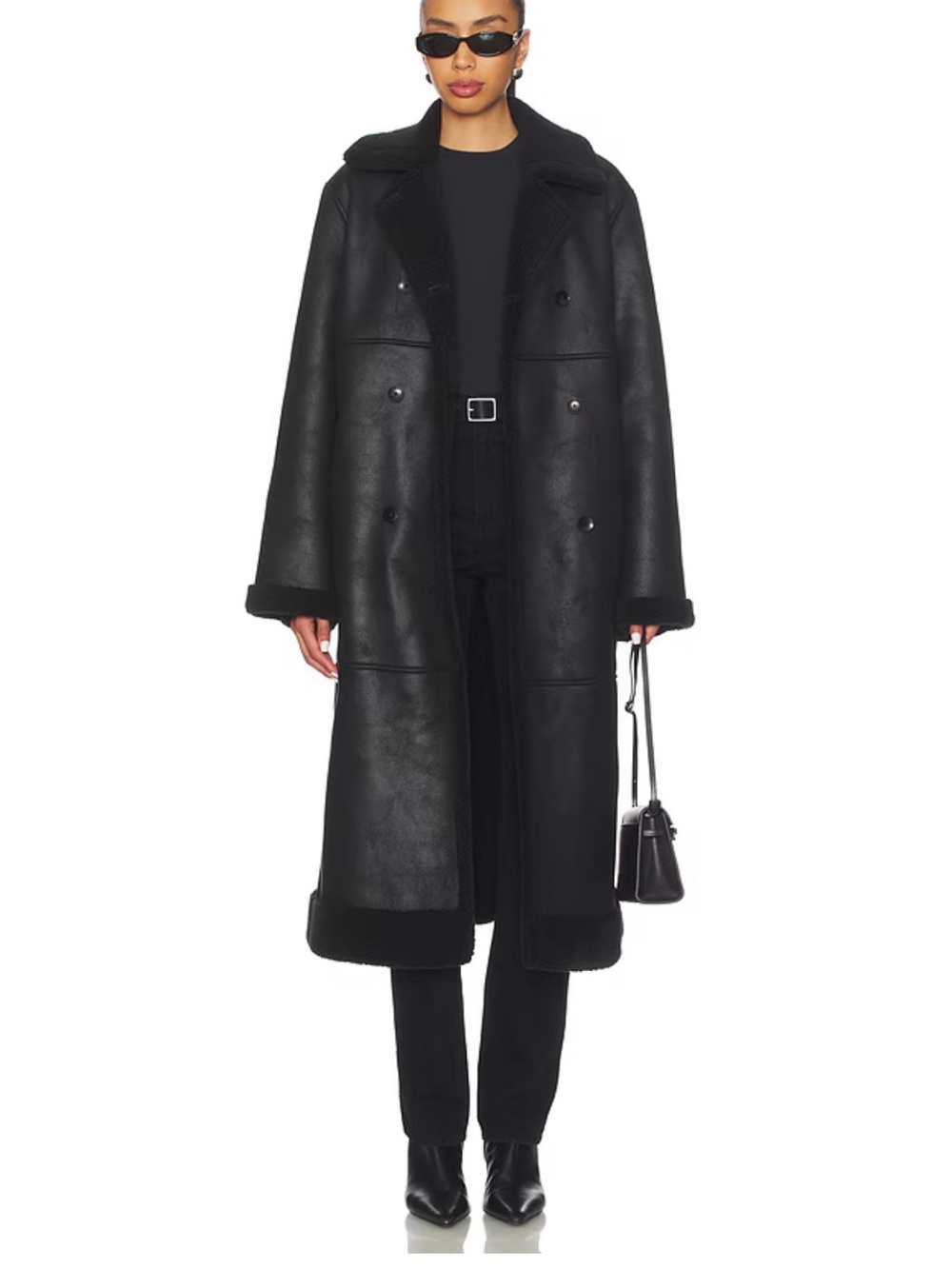 Tularosa Black Long Shearling Trench Coat